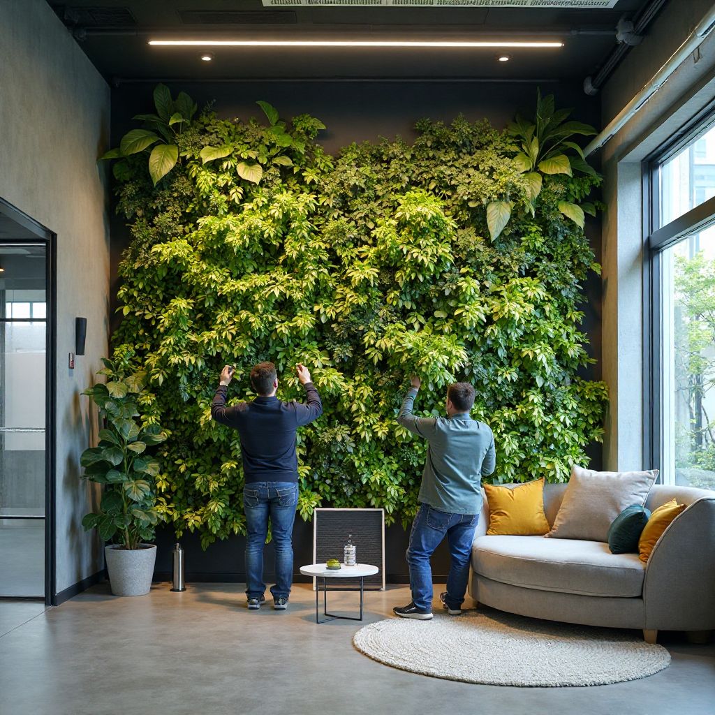 Echipa Robigusybayard lucrând la un proiect de perete verde